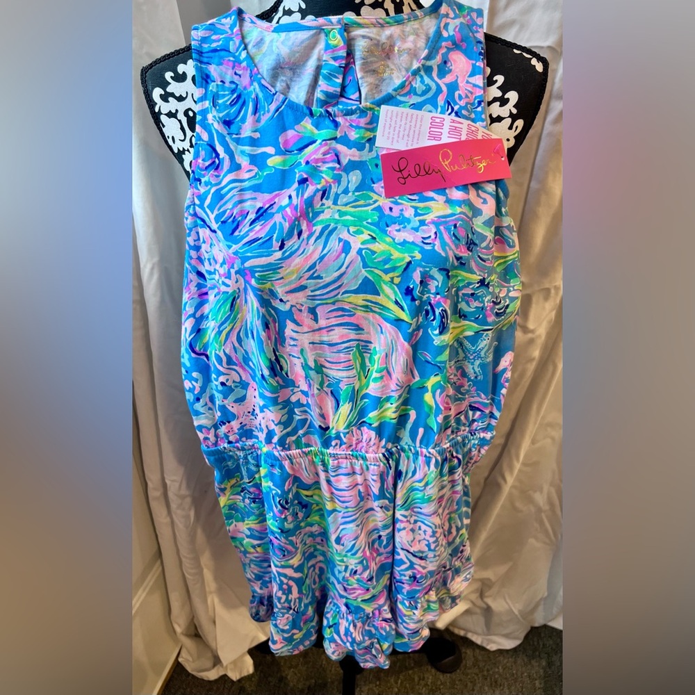 NWT Lilly Pulitzer Girls Venecia Romper Blue Pink Tropical Size XL